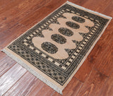 Ivory Bokhara Handmade Wool Rug - 2' 0" X 3' 0"