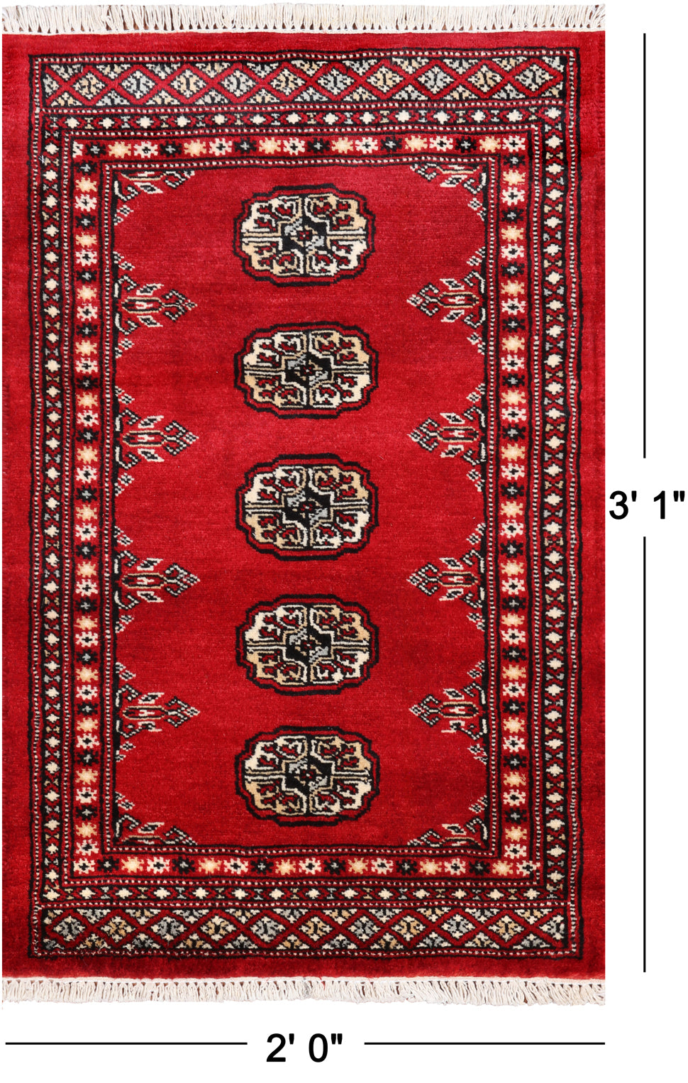 Red Bokhara Hand-Knotted Wool Rug - 2' 0" X 3' 1"