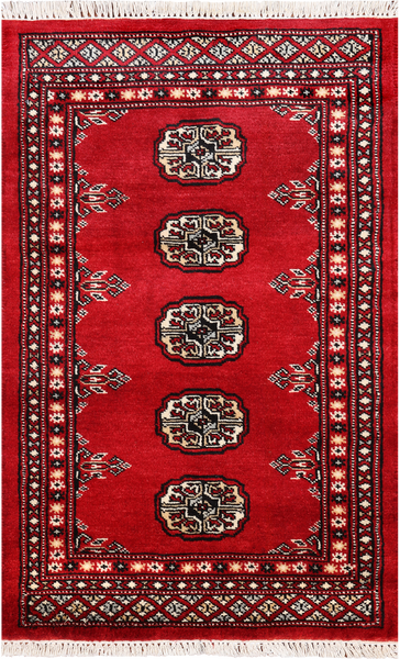 Red Bokhara Hand-Knotted Wool Rug - 2' 0" X 3' 1"