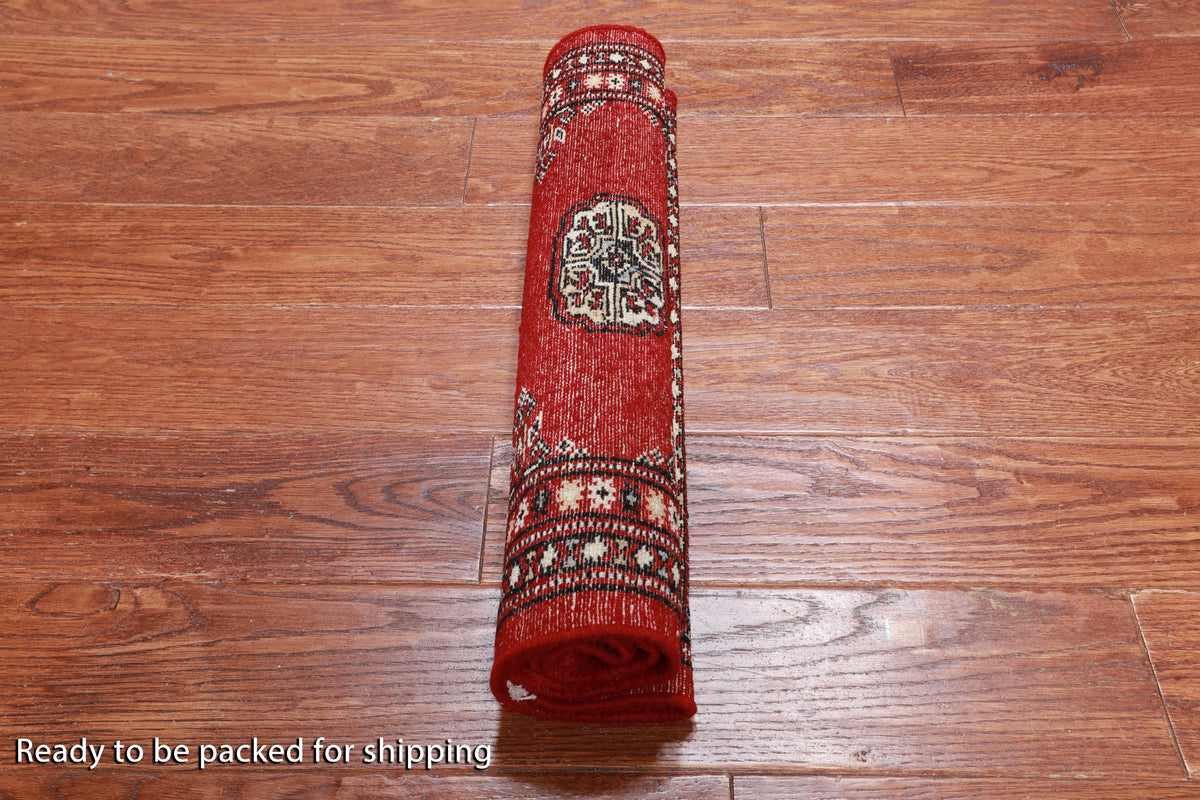 Red Bokhara Hand-Knotted Wool Rug - 2' 0" X 3' 1"
