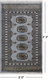 Grey Bokhara Handmade Wool Rug - 2' 0" X 3' 3"