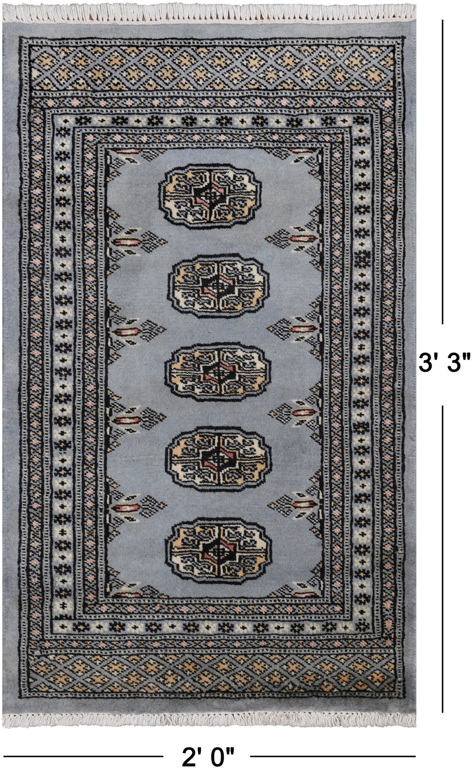 Grey Bokhara Handmade Wool Rug - 2' 0" X 3' 3"