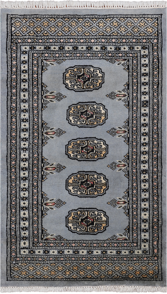 Grey Bokhara Handmade Wool Rug - 2' 0" X 3' 3"
