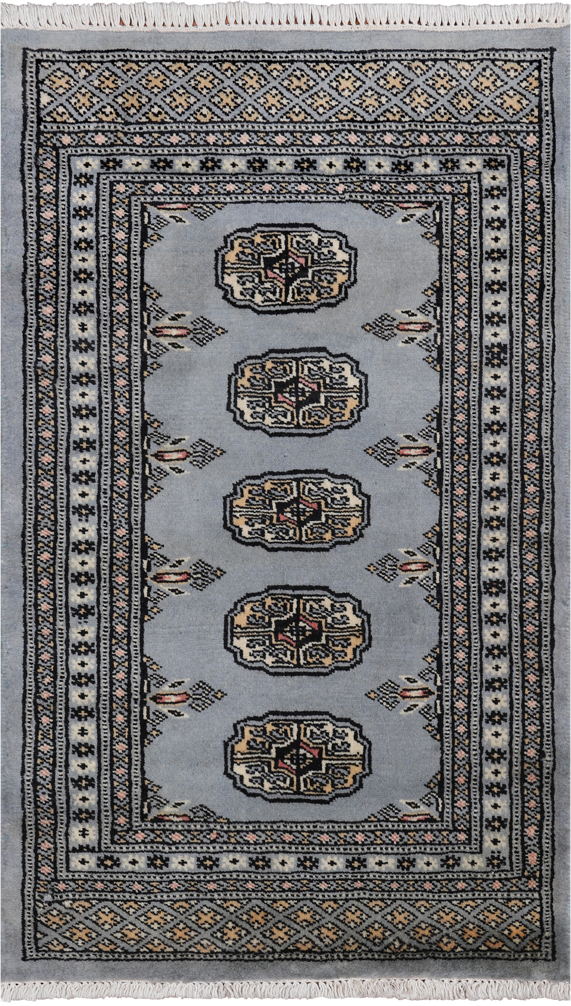 Grey Bokhara Handmade Wool Rug - 2' 0" X 3' 3"