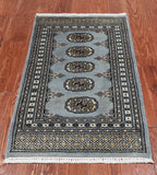 Grey Bokhara Handmade Wool Rug - 2' 0" X 3' 3"