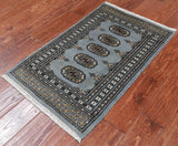 Grey Bokhara Handmade Wool Rug - 2' 0" X 3' 3"