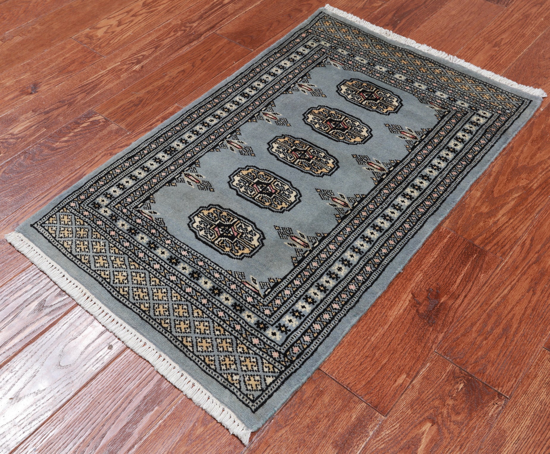 Grey Bokhara Handmade Wool Rug - 2' 0" X 3' 3"