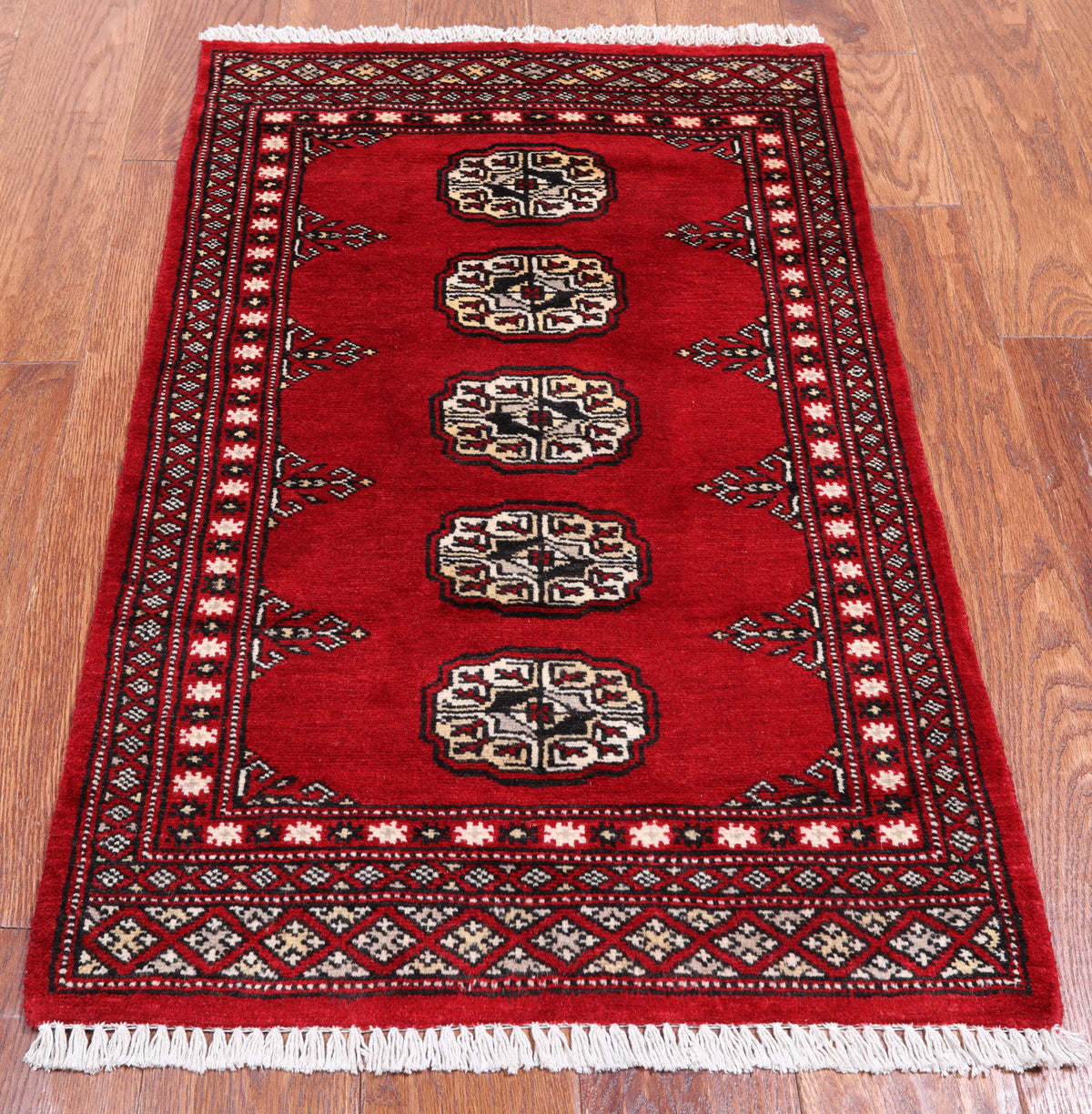 Red Bokhara Handmade Wool Rug - 2' 0" X 3' 3"
