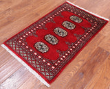 Red Bokhara Handmade Wool Rug - 2' 0" X 3' 3"