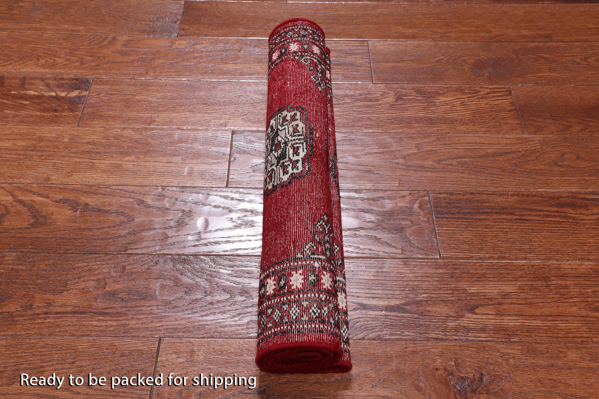 Red Bokhara Handmade Wool Rug - 2' 0" X 3' 3"