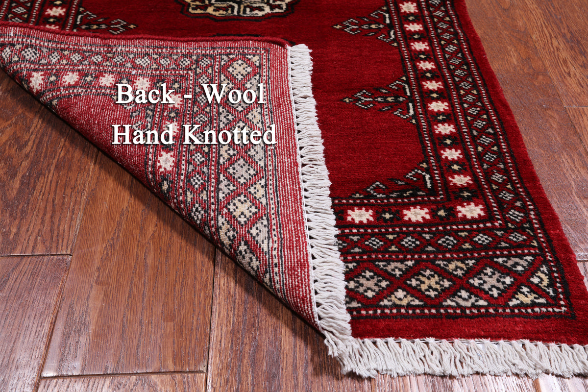 Red Bokhara Handmade Wool Rug - 2' 0" X 3' 3"