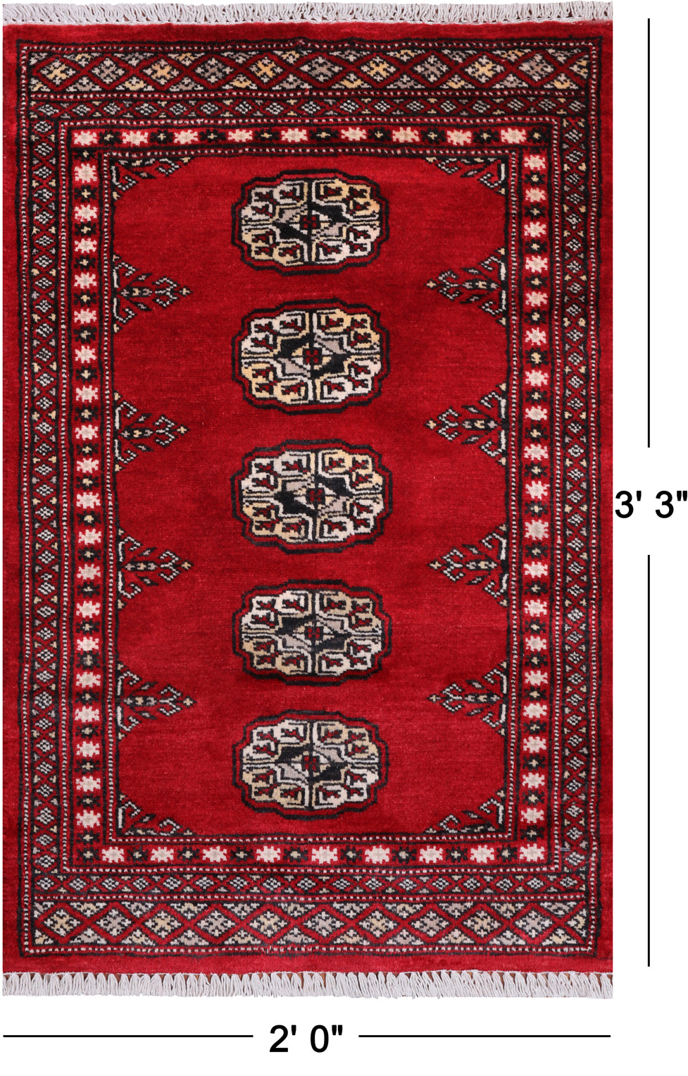 Red Bokhara Handmade Wool Rug - 2' 0" X 3' 3"