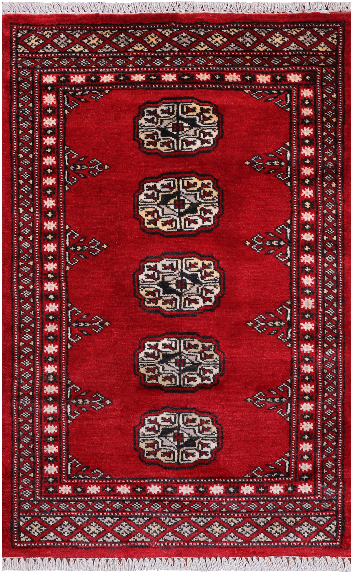 Red Bokhara Handmade Wool Rug - 2' 0" X 3' 3"