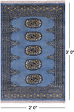 Blue Bokhara Hand Knotted Wool Rug - 2' 0" X 3' 0"