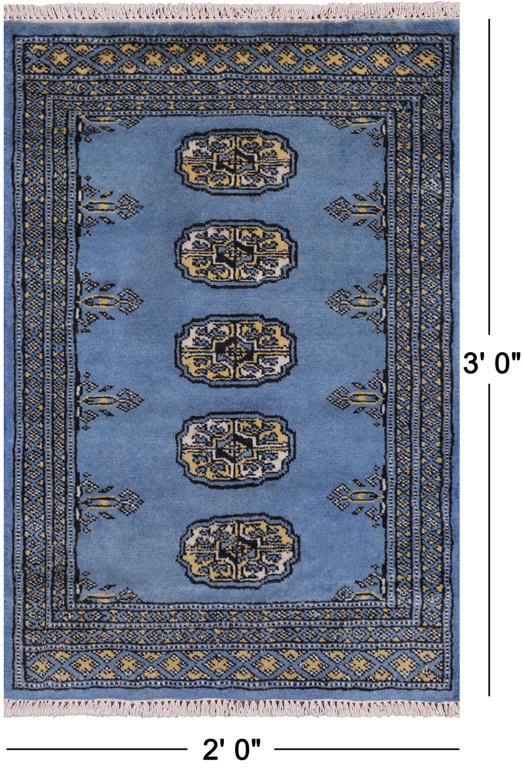 Blue Bokhara Hand Knotted Wool Rug - 2' 0" X 3' 0"