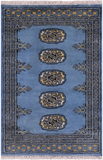 Blue Bokhara Hand Knotted Wool Rug - 2' 0" X 3' 0"