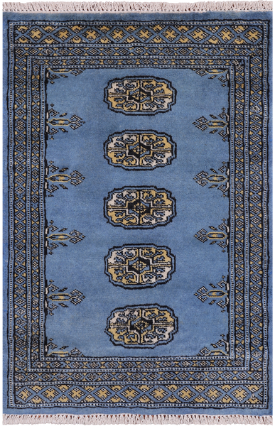 Blue Bokhara Hand Knotted Wool Rug - 2' 0" X 3' 0"