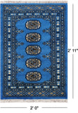Blue Bokhara Hand-Knotted Wool Rug - 2' 0" X 2' 11"