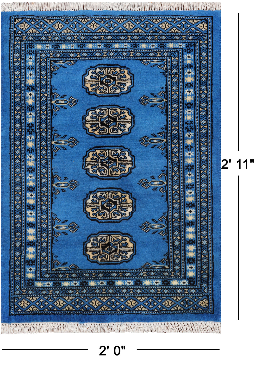 Blue Bokhara Hand-Knotted Wool Rug - 2' 0" X 2' 11"