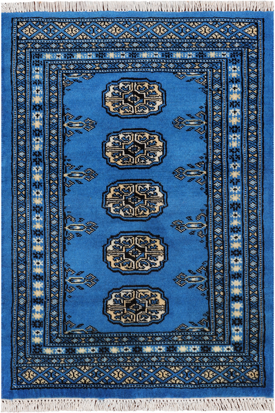 Blue Bokhara Hand-Knotted Wool Rug - 2' 0" X 2' 11"