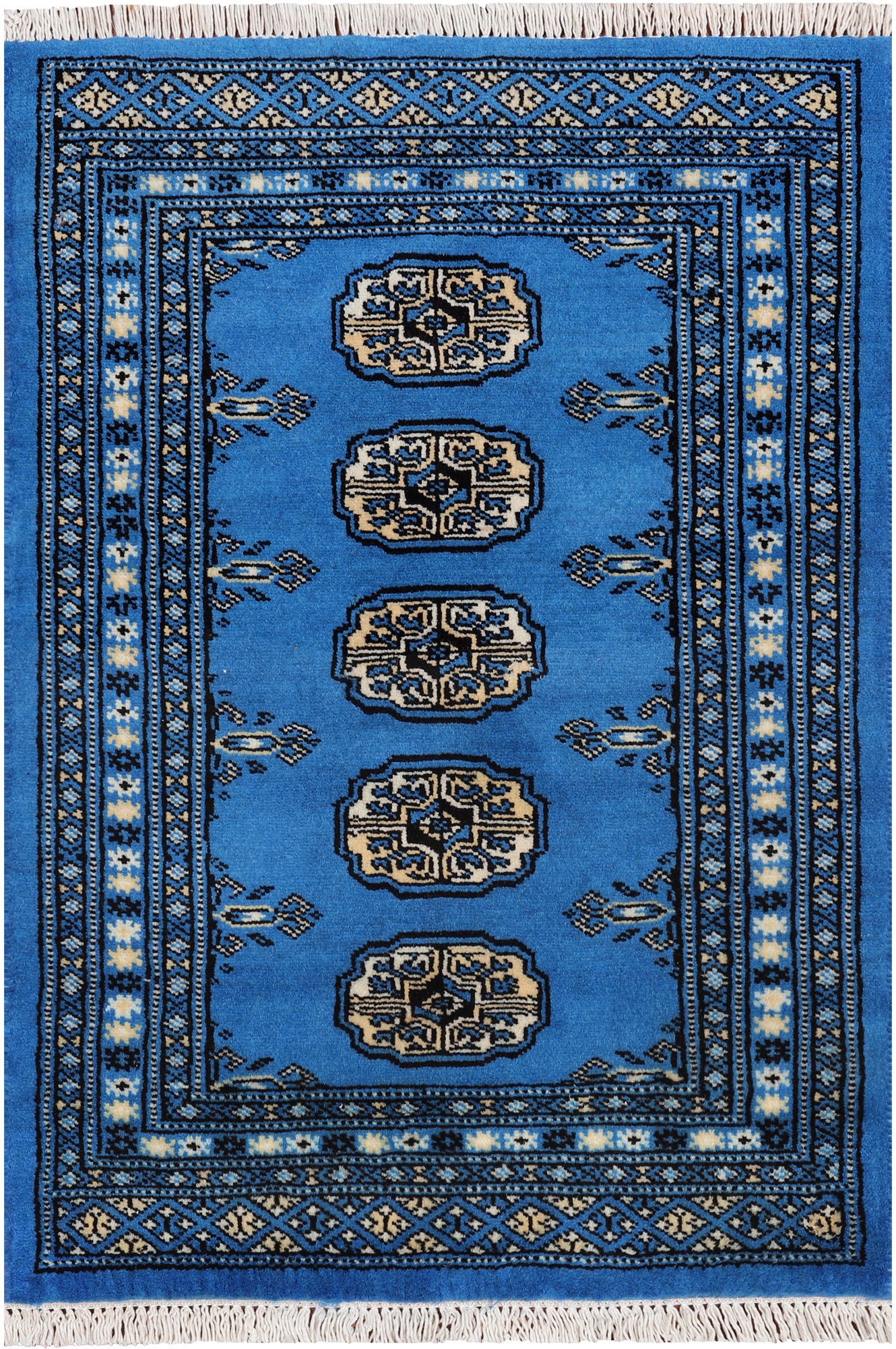 Blue Bokhara Hand-Knotted Wool Rug - 2' 0" X 2' 11"