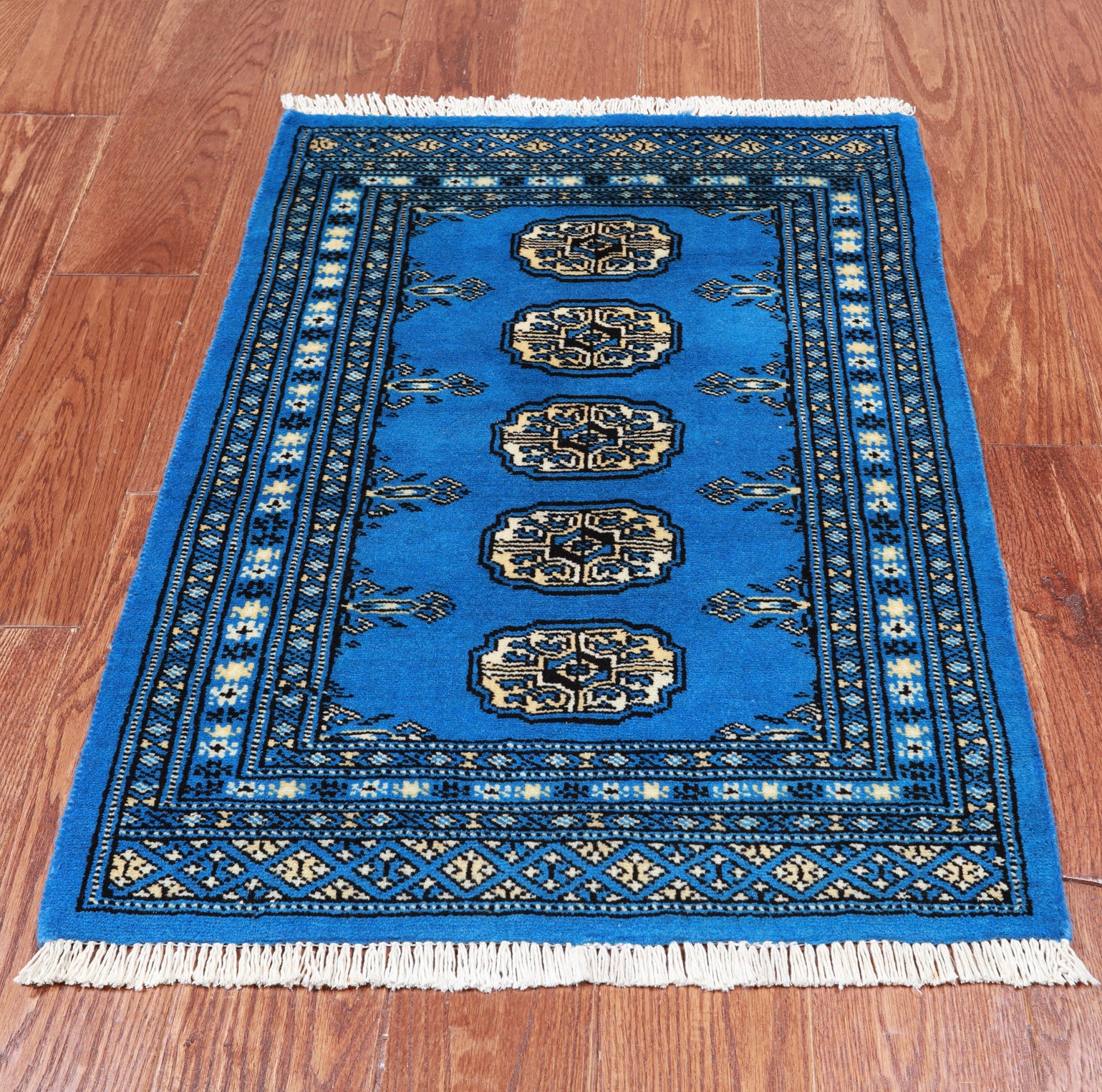Blue Bokhara Hand-Knotted Wool Rug - 2' 0" X 2' 11"