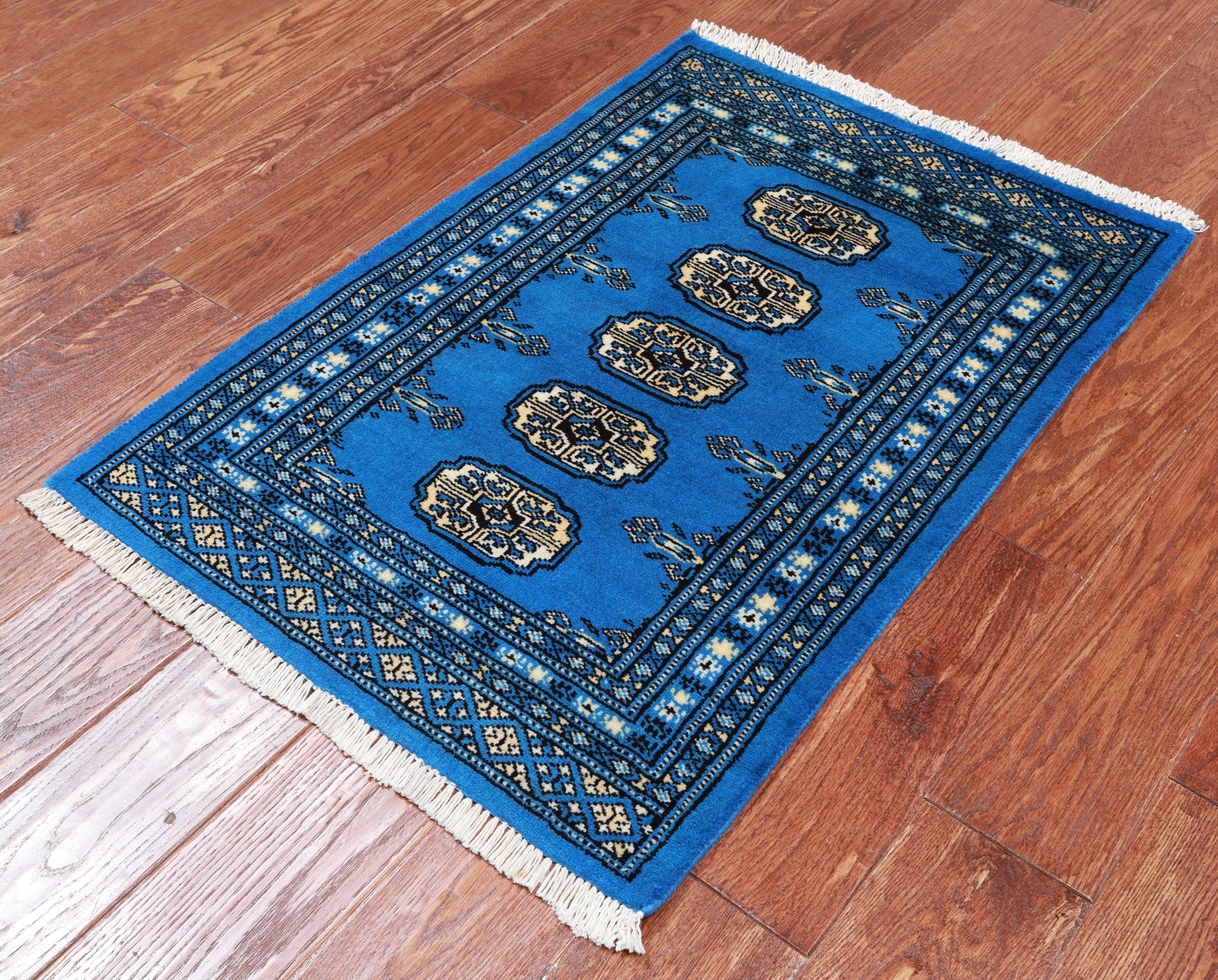 Blue Bokhara Hand-Knotted Wool Rug - 2' 0" X 2' 11"