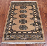 Beige Bokhara Handmade Wool Rug - 2' 0" X 3' 3"
