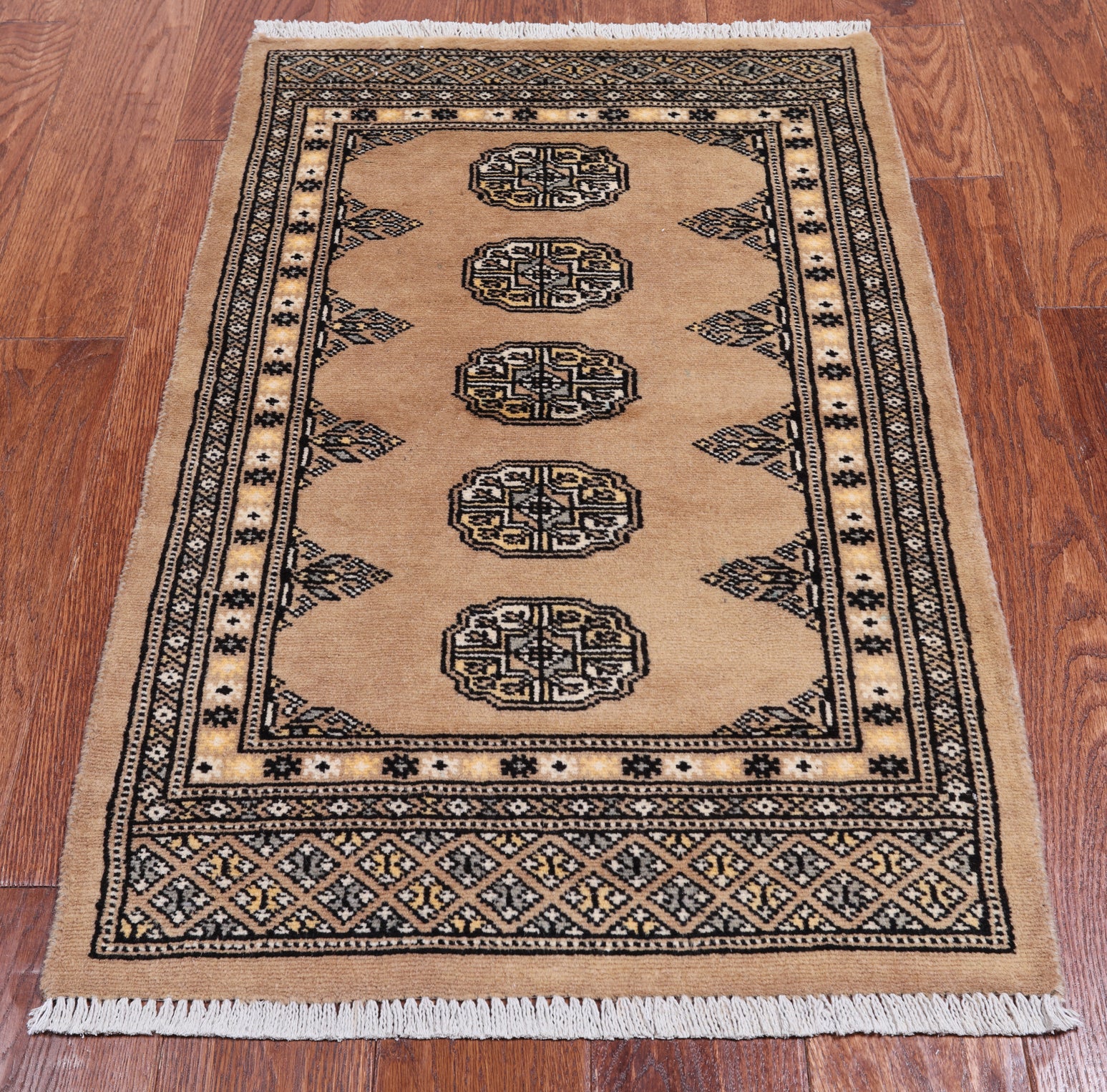 Beige Bokhara Handmade Wool Rug - 2' 0" X 3' 3"