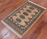 Beige Bokhara Handmade Wool Rug - 2' 0" X 3' 3"