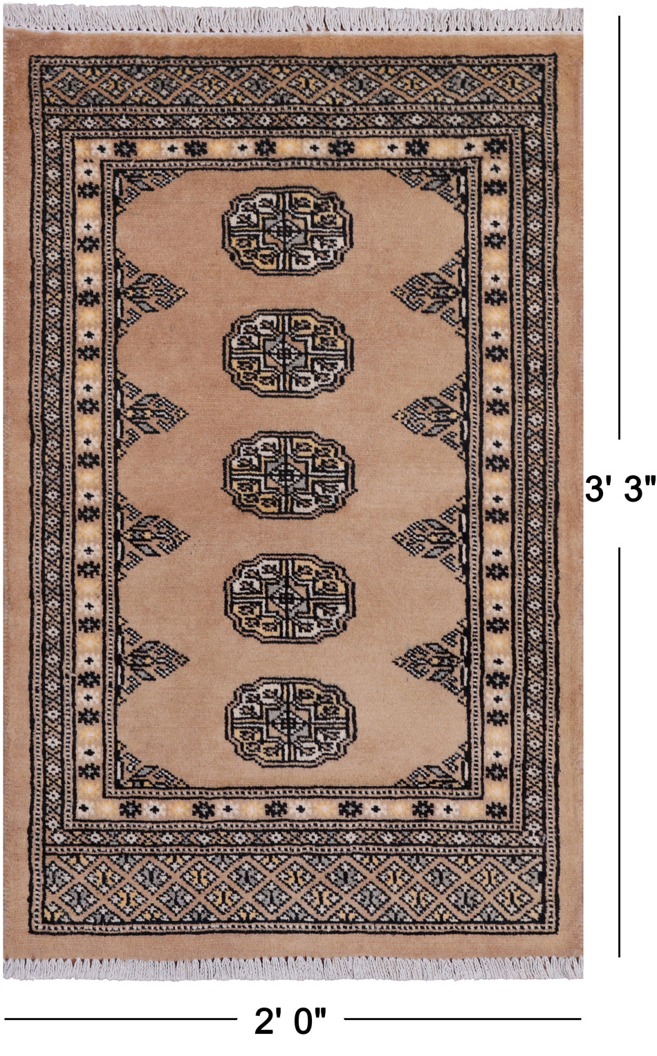 Beige Bokhara Handmade Wool Rug - 2' 0" X 3' 3"