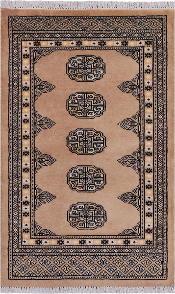 Beige Bokhara Handmade Wool Rug - 2' 0" X 3' 3"
