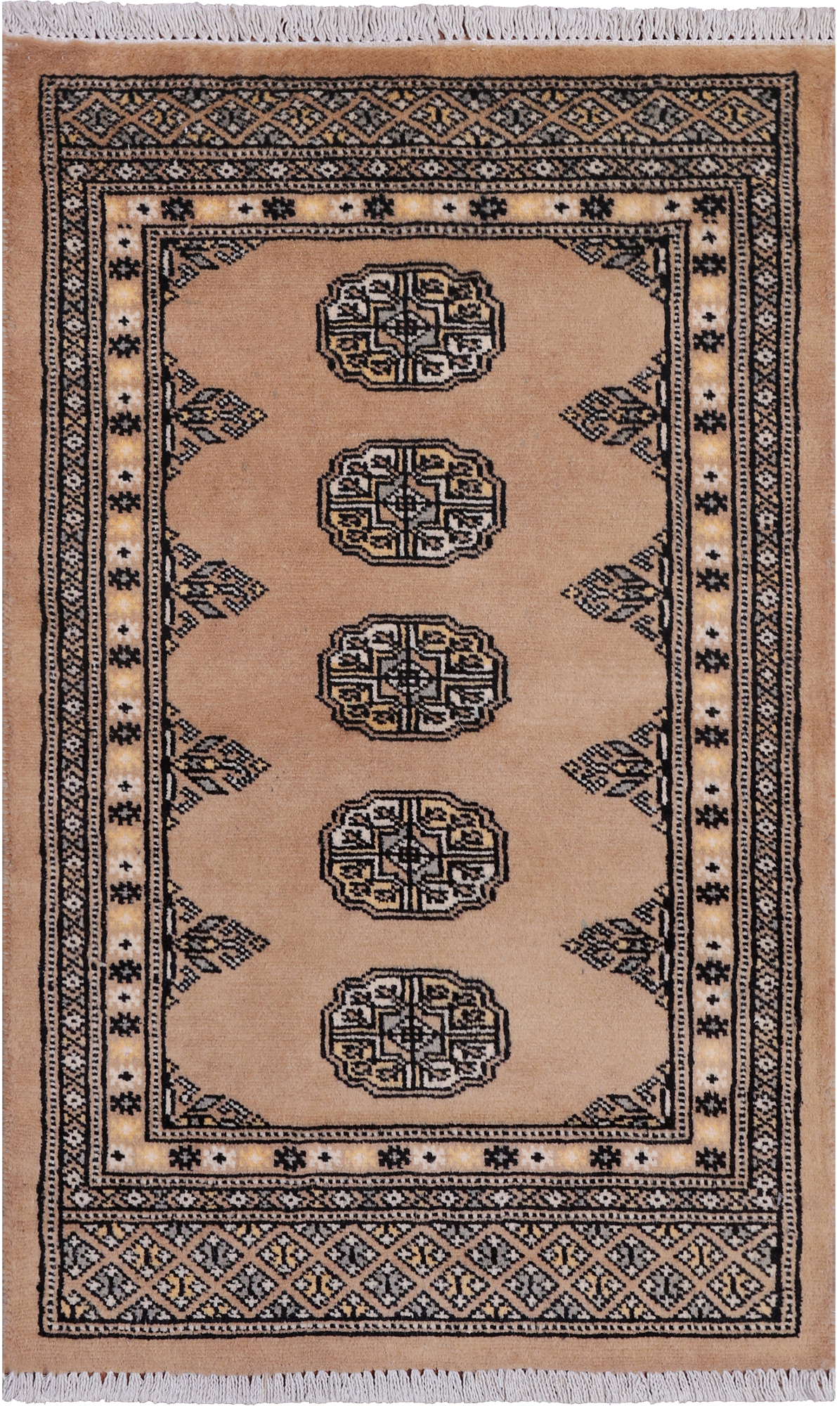 Beige Bokhara Handmade Wool Rug - 2' 0" X 3' 3"