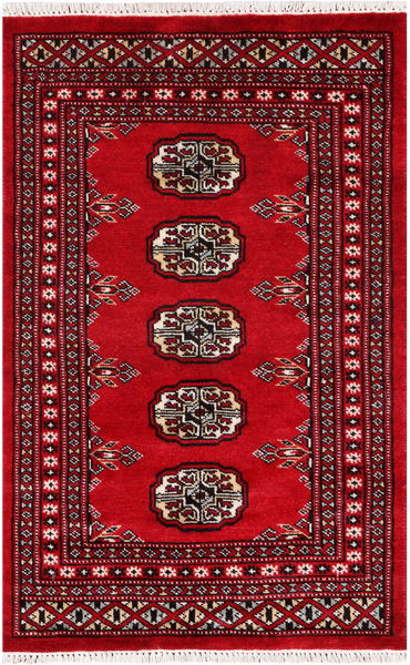 Red Bokhara Hand-Knotted Wool Rug - 2' 0" X 3' 3"