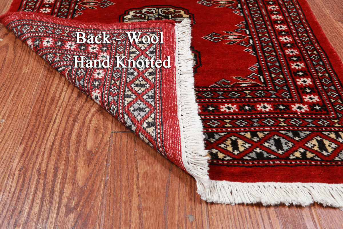 Red Bokhara Hand-Knotted Wool Rug - 2' 0" X 3' 3"