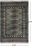 Green Bokhara Hand Knotted Wool Rug - 2' 0" X 3' 0"