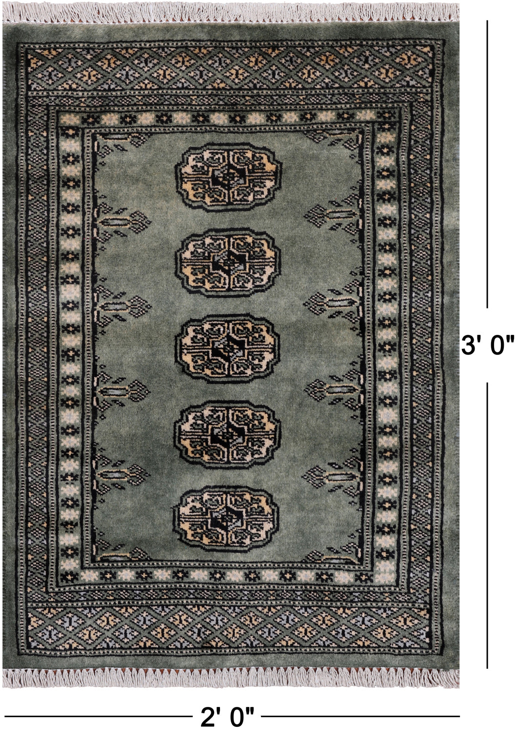 Green Bokhara Hand Knotted Wool Rug - 2' 0" X 3' 0"