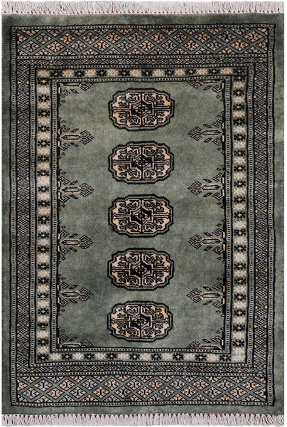 Green Bokhara Hand Knotted Wool Rug - 2' 0" X 3' 0"
