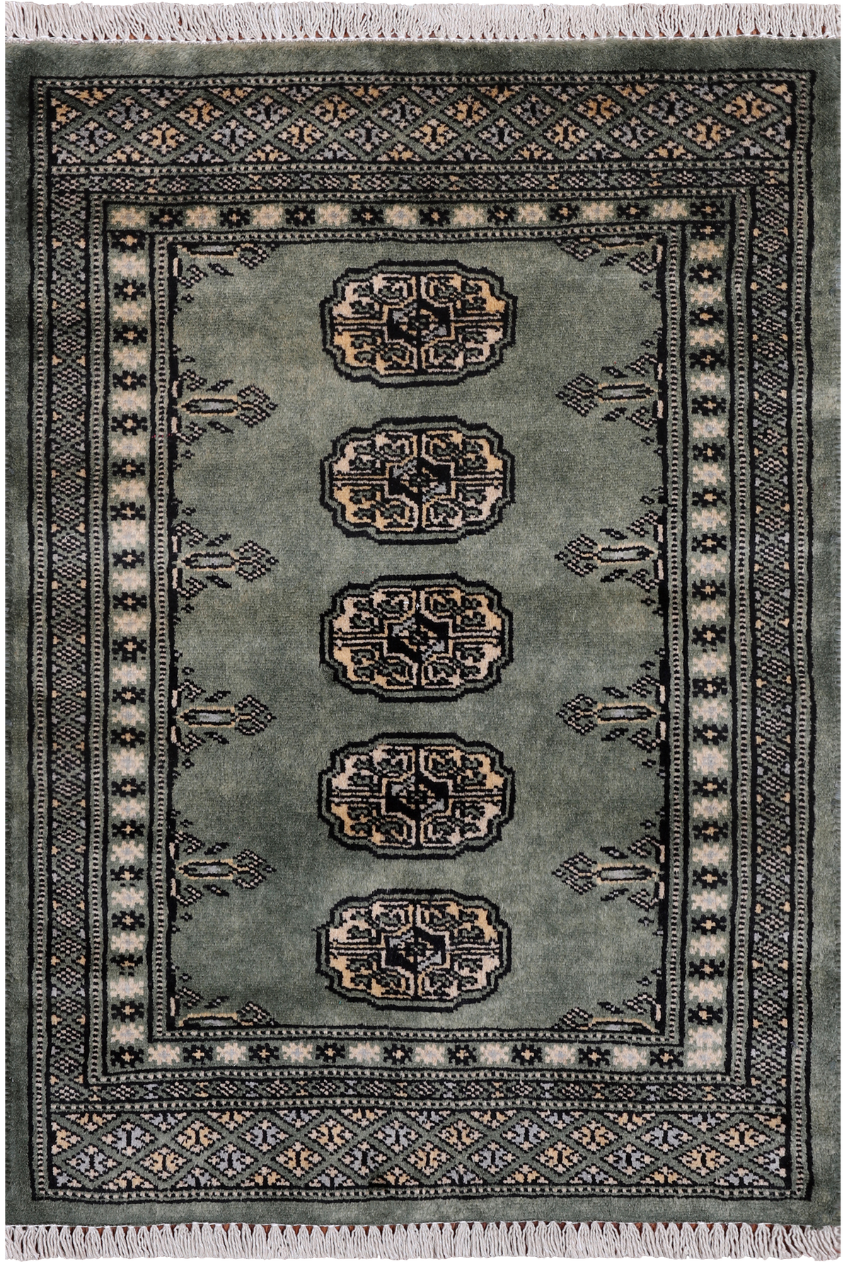 Green Bokhara Hand Knotted Wool Rug - 2' 0" X 3' 0"