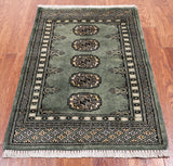Green Bokhara Hand Knotted Wool Rug - 2' 0" X 3' 0"
