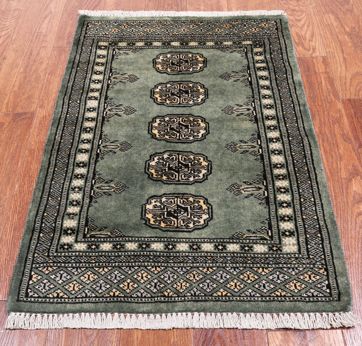 Green Bokhara Hand Knotted Wool Rug - 2' 0" X 3' 0"