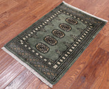 Green Bokhara Hand Knotted Wool Rug - 2' 0" X 3' 0"