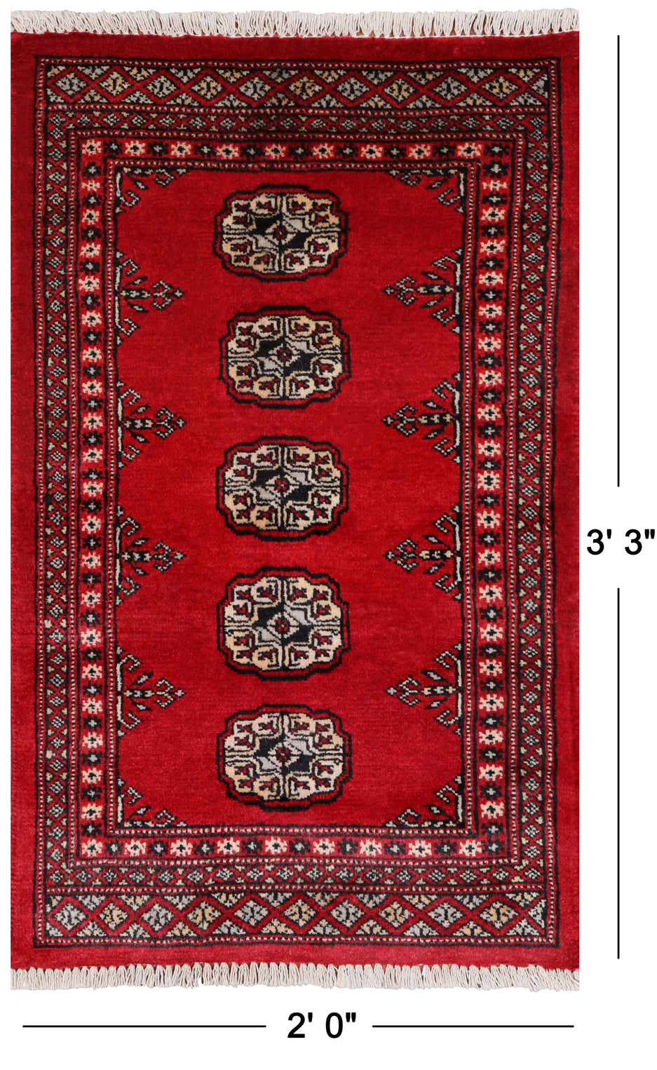 Red Bokhara Hand-Knotted Wool Rug - 2' 0" X 3' 3"