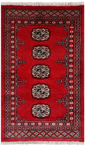 Red Bokhara Hand-Knotted Wool Rug - 2' 0" X 3' 3"