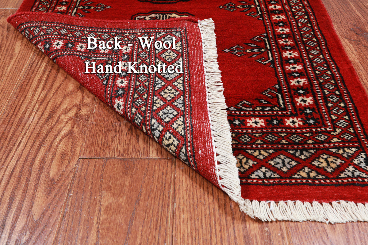 Red Bokhara Hand-Knotted Wool Rug - 2' 0" X 3' 3"