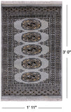Grey Bokhara Hand-Knotted Wool Rug - 1' 11" X 3' 0"