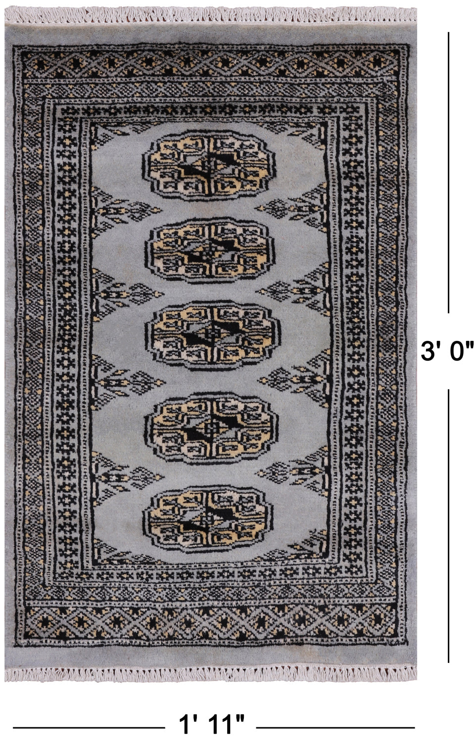 Grey Bokhara Hand-Knotted Wool Rug - 1' 11" X 3' 0"