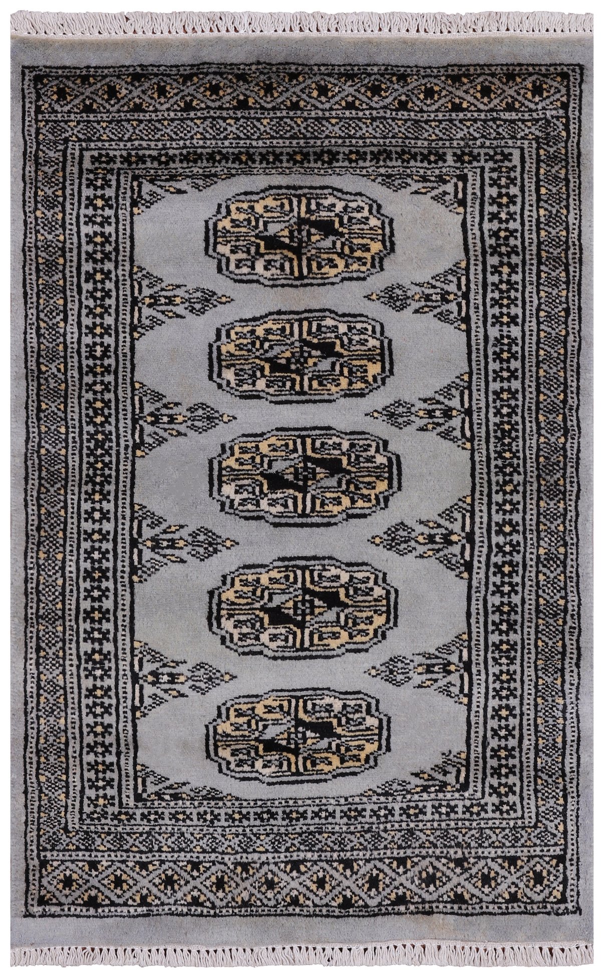 Grey Bokhara Hand-Knotted Wool Rug - 1' 11" X 3' 0"
