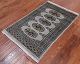 Grey Bokhara Hand-Knotted Wool Rug - 1' 11" X 3' 0"