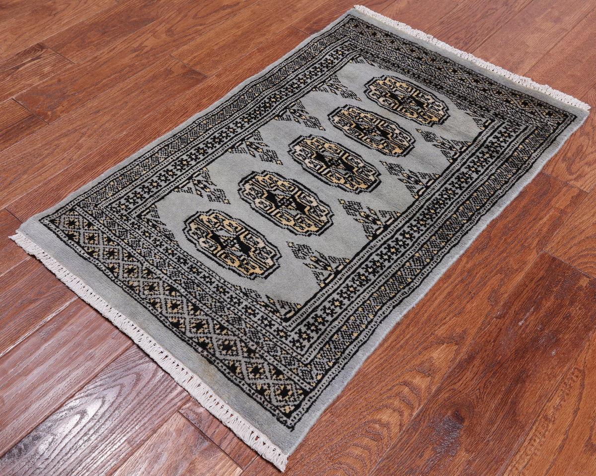 Grey Bokhara Hand-Knotted Wool Rug - 1' 11" X 3' 0"